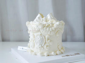 纯白复古‖翻糖蝴蝶结奶油裱花蛋糕（提前2天预订）