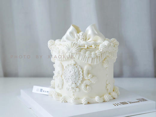 纯白复古‖翻糖蝴蝶结奶油裱花蛋糕（提前2天预订） 商品图0