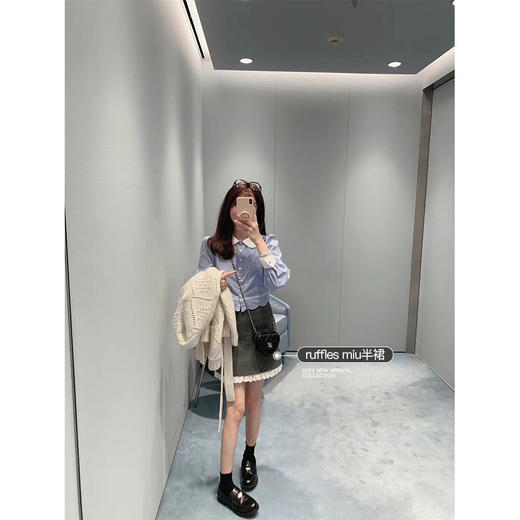 金蘑菇菇 XS码 起司糖套组 / 条纹衬衫+a字半裙 少女轻优雅系两件套 商品图1