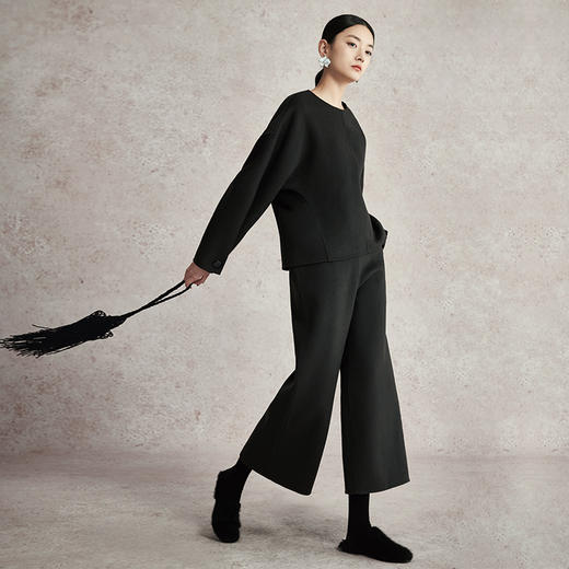 璞宿PUSU2023早春新款绵羊毛套装女慵懒文艺毛呢外套九分裤阔腿裤 商品图6