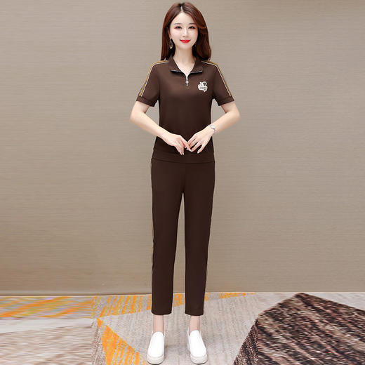 QYMHG-23A26RLS-L 2023年夏款翻领短袖时尚小衫简约宽松休闲气质九分小脚裤两件套 商品图0