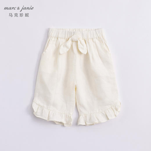 马克珍妮夏装新款 女童花边脚口透气亚麻裤子七分裤230951 商品图1