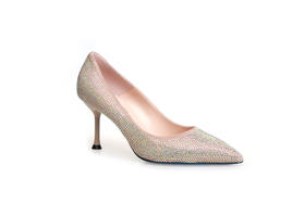 豪麟名鞋奥莱LORIBLU女鞋皮鞋羊反绒面革+施华洛世奇LR07100P杏色  原价6600元