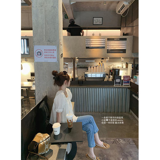 荷叶领小米S码 金蘑菇菇【盛夏真如意】法式少女方领泡泡袖上衣亚麻短袖衬衫 商品图2