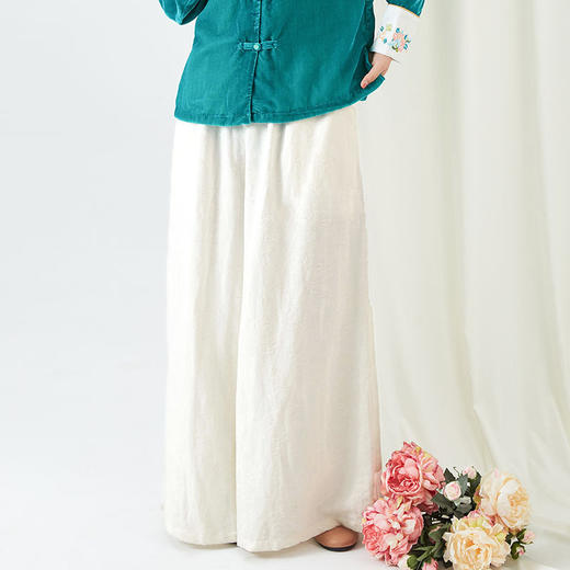 致橡树2023中式棉麻提花阔腿裤休闲裤V211143 商品图7