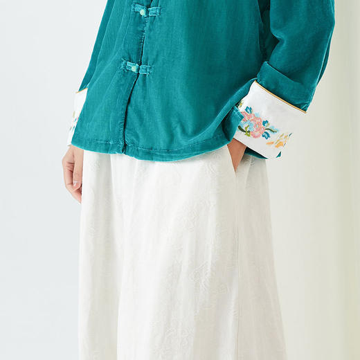 致橡树2023中式棉麻提花阔腿裤休闲裤V211143 商品图5