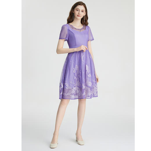 司歌刺绣显瘦短袖连衣裙A871226 商品图0