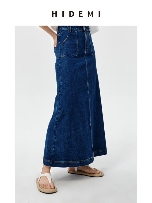 HIDEMI 可再生丹宁环保系列水洗口袋A字牛仔半身裙 商品图2
