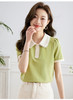 【专属特价】熙世界抹茶绿POLO衫女短袖2025夏季新款撞色蕾丝花边翻领T恤上衣 商品缩略图0