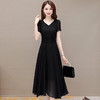 夏款简约修身，时尚长款连衣裙V领短袖优雅气质不规则雪纺裙QYM-DFN-A2735-L 商品缩略图1