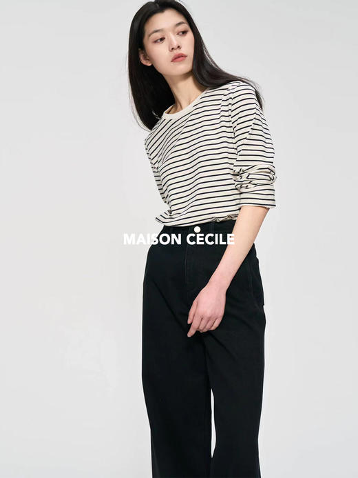 MAISON CECILE经典法式黑白条纹全棉长袖上衣 商品图1