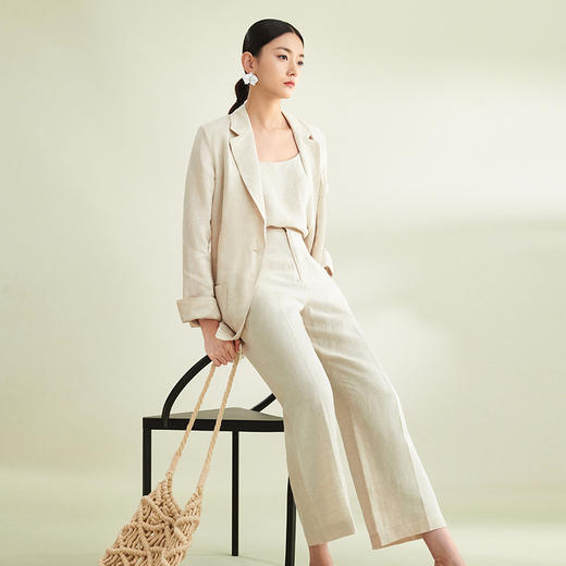 璞宿PUSU2023春夏新款亚麻西装套装女文艺休闲百搭棉麻上衣外套 商品图5