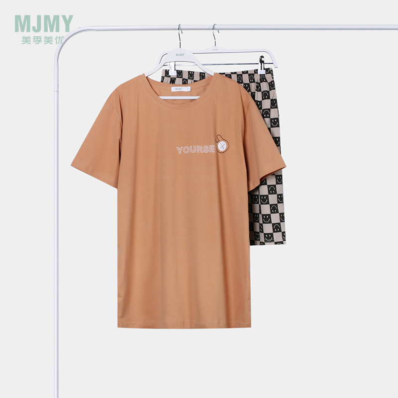 美季美优男士小熊格子短袖套装J326303