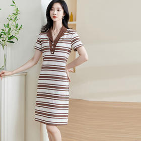 米思阳2025夏季新款通勤休闲淑女西装领连衣裙中长款针织裙子0962