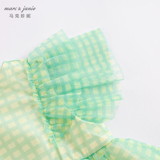 马克珍妮夏装新款裙子 女童绿格网纱拼接短袖连衣裙230982 商品图5