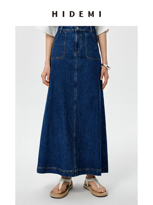 HIDEMI 可再生丹宁环保系列水洗口袋A字牛仔半身裙 商品图0