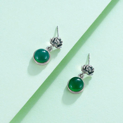 子佩集S925银【古莲】绿玉髓耳钉【FLEC106】2303 商品图2