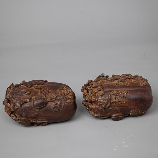紫檀木雕瓜瓞绵绵盖盒（一对） 商品图4