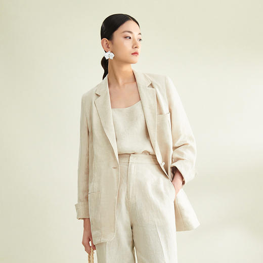 璞宿PUSU2023春夏新款亚麻西装套装女文艺休闲百搭棉麻上衣外套 商品图4