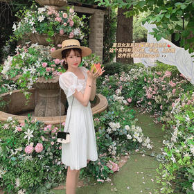 【金蘑菇菇 夏日女友系列】温柔风甜美气质小白裙法式初恋仙女裙