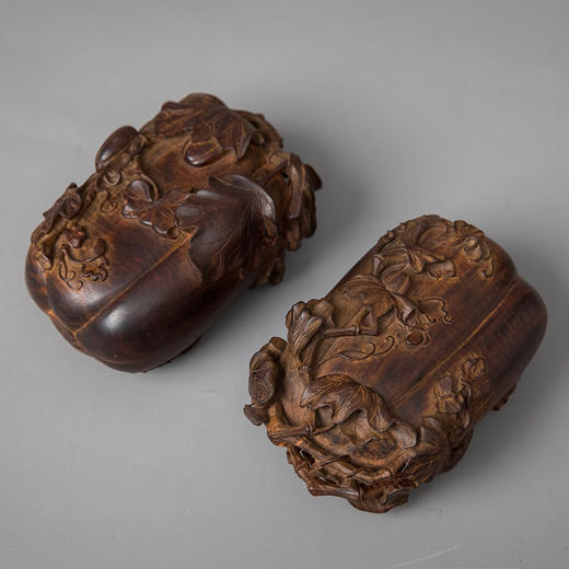 紫檀木雕瓜瓞绵绵盖盒（一对） 商品图1