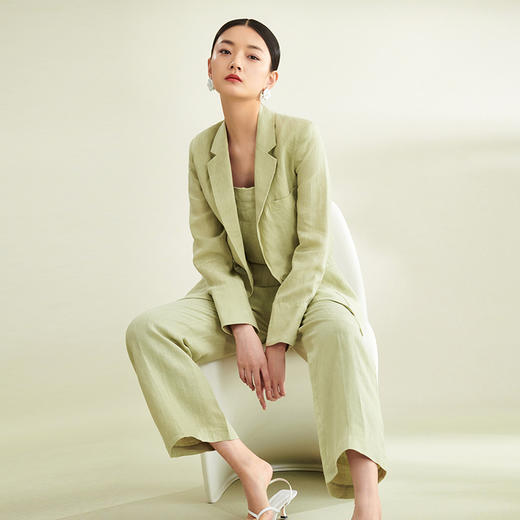 璞宿PUSU2023春夏新款亚麻西装套装女文艺休闲百搭棉麻上衣外套 商品图8