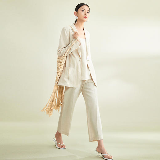璞宿PUSU2023春夏新款亚麻西装套装女文艺休闲百搭棉麻上衣外套 商品图6