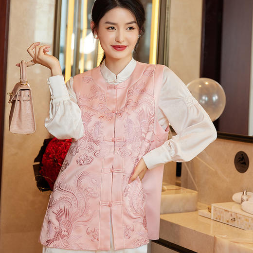 FLZD-A9247中国风重工刺绣马甲背心外套女复古中式圆领盘扣马夹唐装上衣9247 商品图2