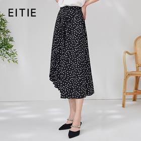 EITIE爱特爱夏新款时尚复古黑色长裙显瘦不规则高腰波点半身裙B2306104