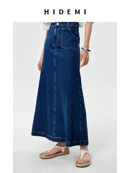 HIDEMI 可再生丹宁环保系列水洗口袋A字牛仔半身裙 商品图3