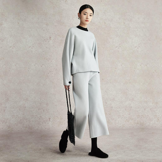 璞宿PUSU2023早春新款绵羊毛套装女慵懒文艺毛呢外套九分裤阔腿裤 商品图2