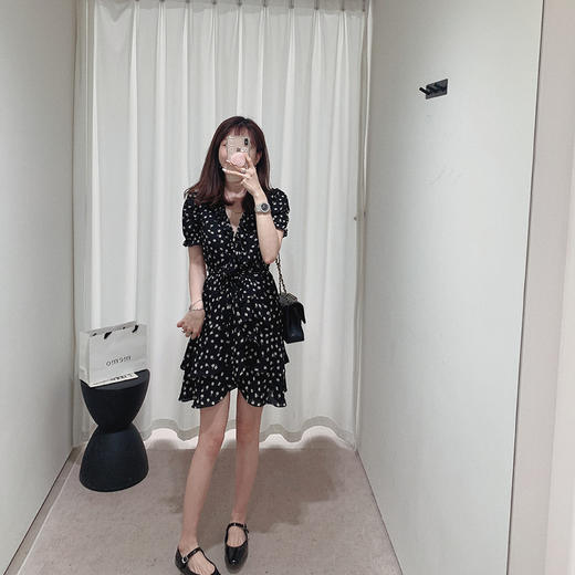 XS码 金蘑菇菇 法式裙裙 荷叶摆v领碎花连衣裙 商品图1