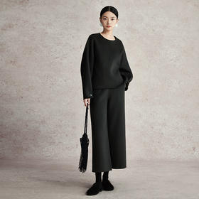 璞宿PUSU2023早春新款绵羊毛套装女慵懒文艺毛呢外套九分裤阔腿裤