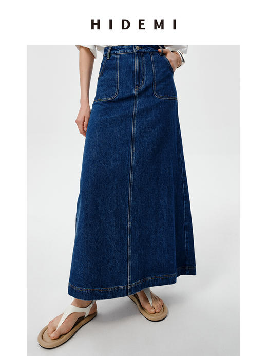 HIDEMI 可再生丹宁环保系列水洗口袋A字牛仔半身裙 商品图5