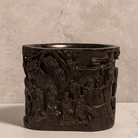 清 紫檀木雕八仙人物笔筒