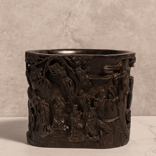 清 紫檀木雕八仙人物笔筒 商品图0