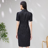 EITIE爱特爱夏新款开叉显瘦时尚中式盘扣暗纹印花黑色连衣裙B2307128 商品缩略图4