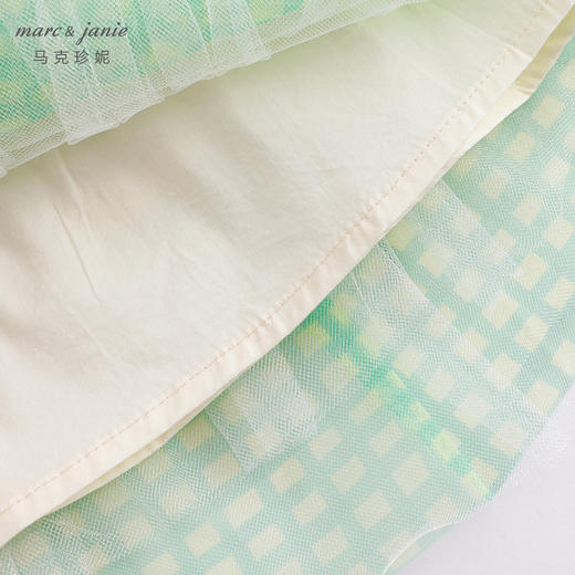 马克珍妮夏装新款裙子 女童绿格网纱拼接短袖连衣裙230982 商品图6
