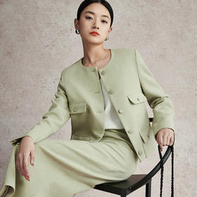 璞宿PUSU2023春季新款小香风短外套女垂感修身风铃裙简约时尚套装