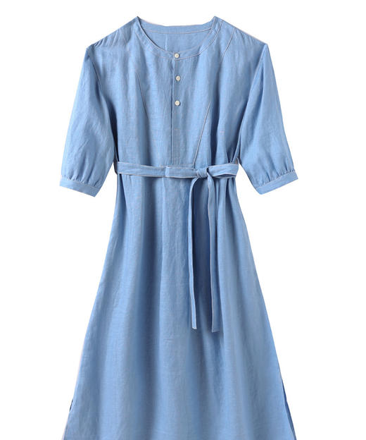 2023春原创文艺亚麻连衣裙纯色气质侧开叉长裙YM-S348 商品图4