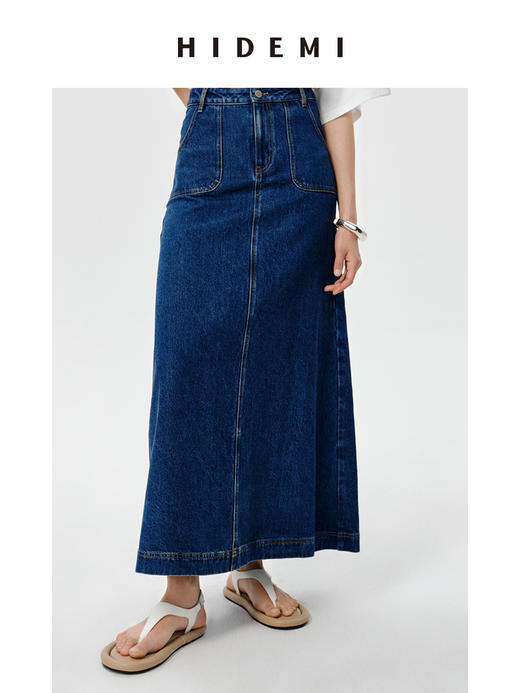 HIDEMI 可再生丹宁环保系列水洗口袋A字牛仔半身裙 商品图1
