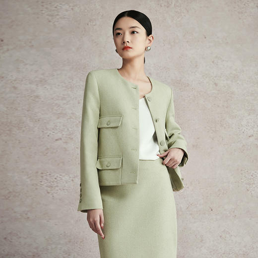 璞宿PUSU2023春季新款小香风短外套女垂感修身风铃裙简约时尚套装 商品图4