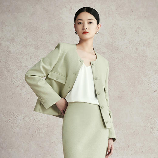 璞宿PUSU2023春季新款小香风短外套女垂感修身风铃裙简约时尚套装 商品图3