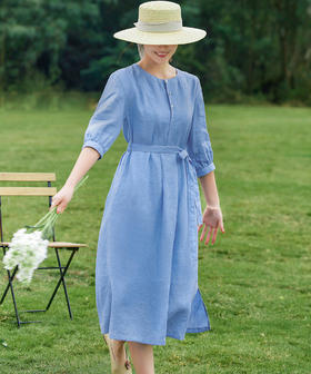 2023春原创文艺亚麻连衣裙纯色气质侧开叉长裙YM-S348