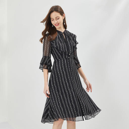 QG8A4斯尔丽斯尔丽瑟俪2021夏季上新荷叶边喇叭袖收腰A摆中长连衣裙 商品图0