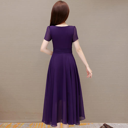 夏款简约修身，时尚长款连衣裙V领短袖优雅气质不规则雪纺裙QYM-DFN-A2735-L 商品图2