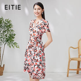 EITIE爱特爱品牌夏季新款修身显瘦V领印花连衣裙中裙6607304