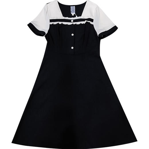 QYMXYKL-CF12-L 2023年夏款中长款简约拼接修身时尚连衣裙方领短袖气质通勤A字裙 商品图4