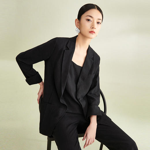璞宿PUSU2023春夏新款亚麻西装套装女文艺休闲百搭棉麻上衣外套 商品图1