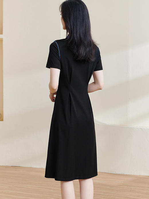 米思阳2025夏季新款时尚通勤撞色Polo领连衣裙修身显瘦大摆裙1011 商品图2